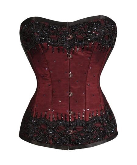 Maroon Satin Overbust Couture Corset Sequin waisttraine.com