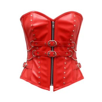 Red Faux Leather Corset waisttraine.com
