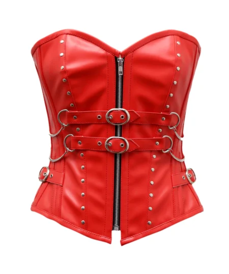 Red Faux Leather Corset waisttraine.com