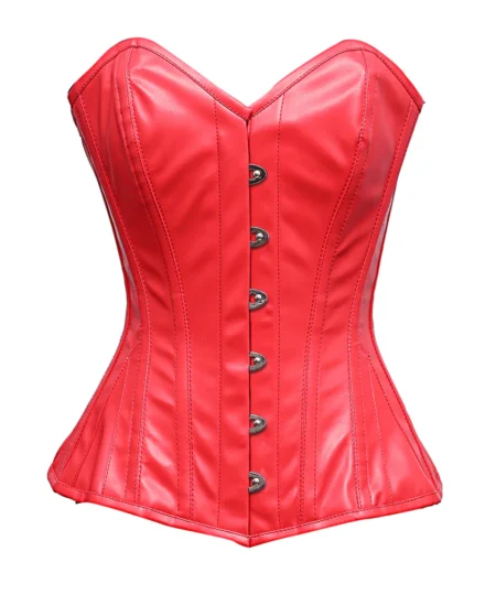 Red Leather Overbust Corset waisttraine.com