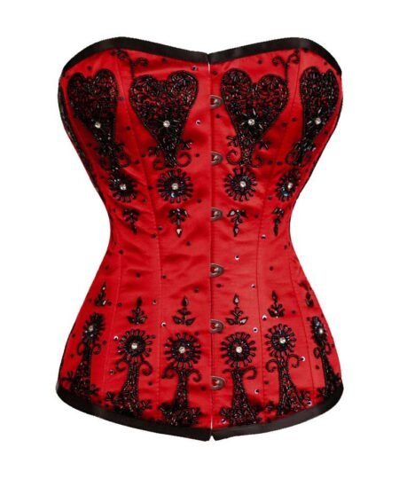 Red Satin Overbust Couture Corset Sequin waisttraine.com