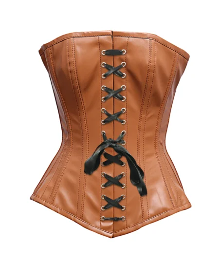 Steel Boned Faux Leather Brown Corset waisttraine.com