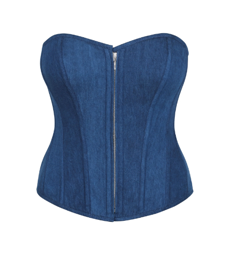 denim corset with zip