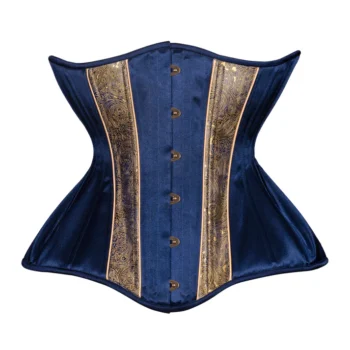 Blue Straight Brocade Long Corset waisttraine.com