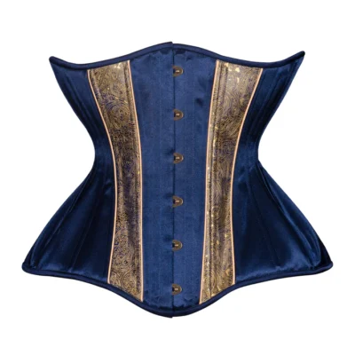 Blue Straight Brocade Long Corset waisttraine.com