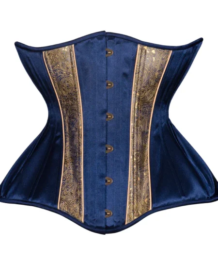 Blue Straight Brocade Long Corset waisttraine.com
