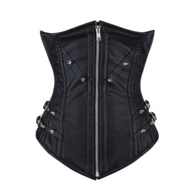 Black Leather Waist Cincher Longline Underbust Corset waisttraine.com