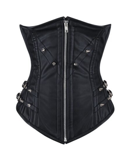 Black Leather Waist Cincher Longline Underbust Corset waisttraine.com