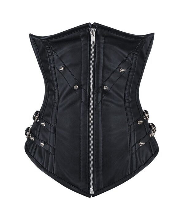 Black Leather Waist Cincher Longline Underbust Corset waisttraine.com