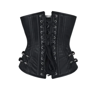 Black Leather Waist Cincher Longline Underbust Corset waisttraine.com