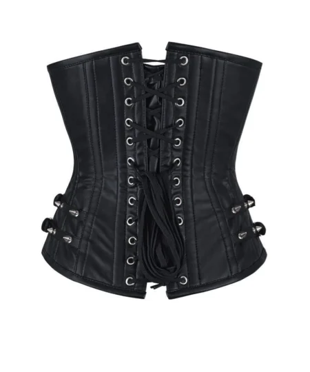 Black Leather Waist Cincher Longline Underbust Corset waisttraine.com