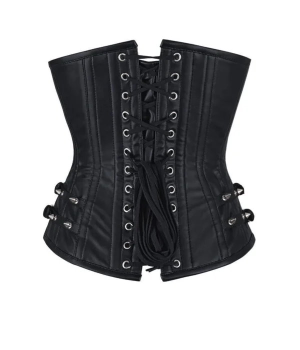 Black Leather Waist Cincher Longline Underbust Corset waisttraine.com