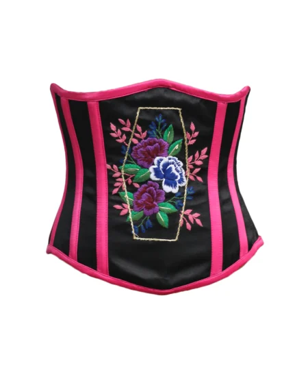 Coffin Embroidered Waist Reducing underbust Satin Corset waisttraine.com