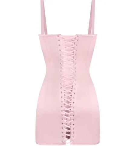 Satin Corset Dress With Mesh waisttraine.com
