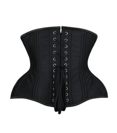 Black Satin Steel Boned Waist Training Corset waisttraine.com