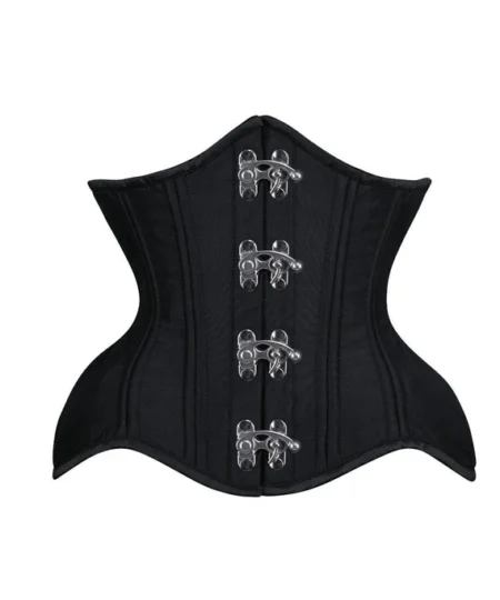 Black Satin Steel Boned Waist Training Corset waisttraine.com