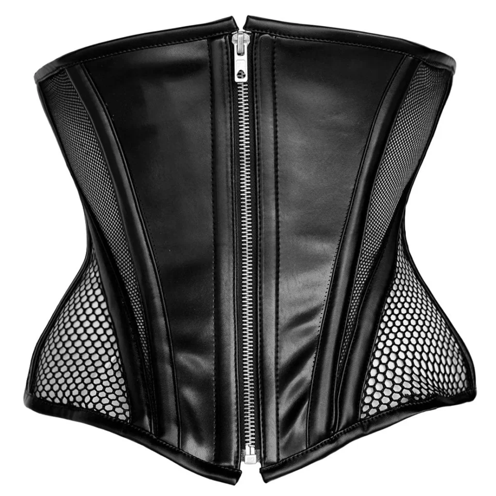 Leather Waist Cincher Mesh Underbust Corset waisttraine.com