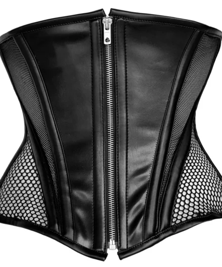 Leather Waist Cincher Mesh Underbust Corset waisttraine.com