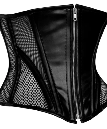 Leather Waist Cincher Mesh Underbust Corset waisttraine.com