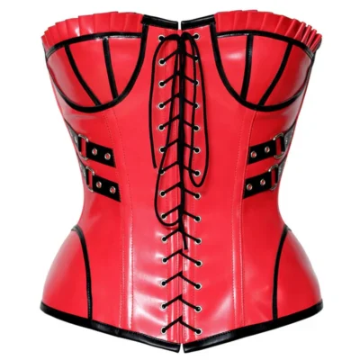 Red And Black Leather Corset waisttraine.com