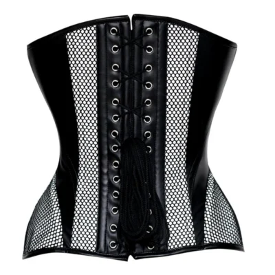 Black Leather Front Zipper Corset waisttraine.com