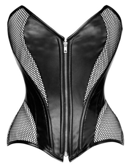 Black Leather Front Zipper Corset waisttraine.com