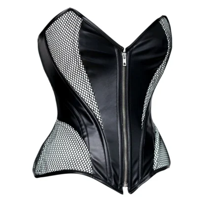 Black Leather Front Zipper Corset waisttraine.com
