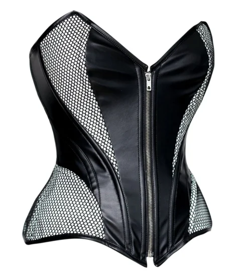 Black Leather Front Zipper Corset waisttraine.com