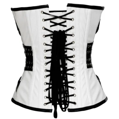 Leather White Overbust Corset waisttraine.com