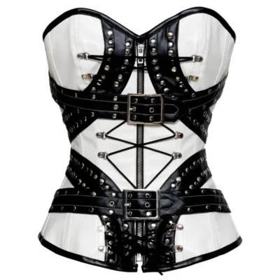 Leather White Overbust Corset waisttraine.com