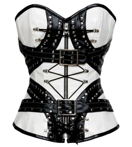 Leather White Overbust Corset waisttraine.com