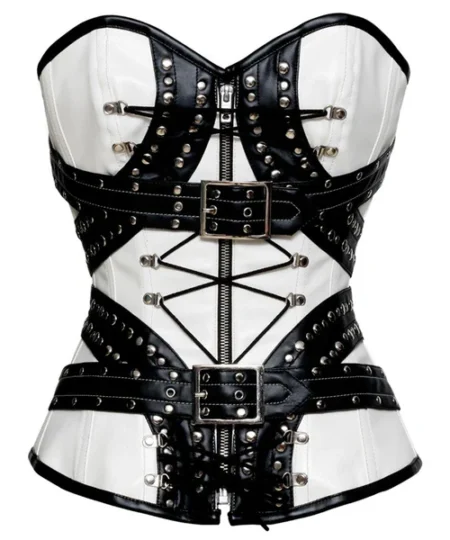 Leather White Overbust Corset waisttraine.com