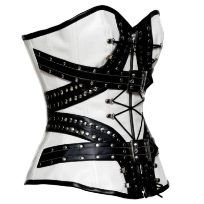 Leather White Overbust Corset waisttraine.com