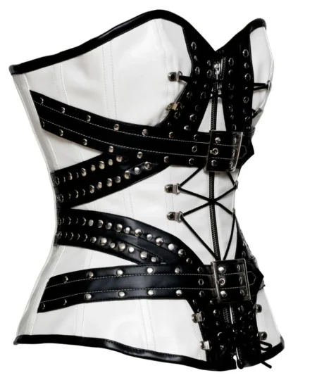Leather White Overbust Corset waisttraine.com