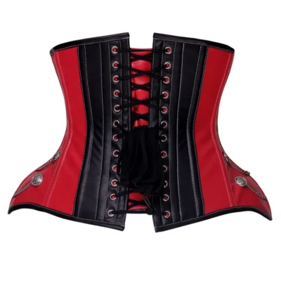 Red And Black Leather Waist Cincher Corset waisttraine.com