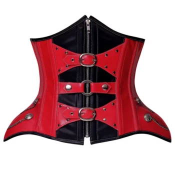 Red And Black Leather Waist Cincher Corset waisttraine.com