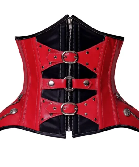 Red And Black Leather Waist Cincher Corset waisttraine.com