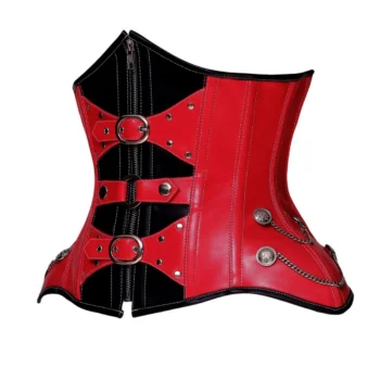 Red And Black Leather Waist Cincher Corset waisttraine.com