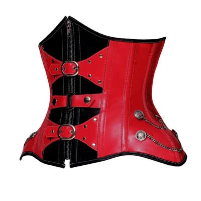 Red And Black Leather Waist Cincher Corset waisttraine.com