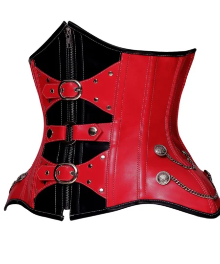 Red And Black Leather Waist Cincher Corset waisttraine.com