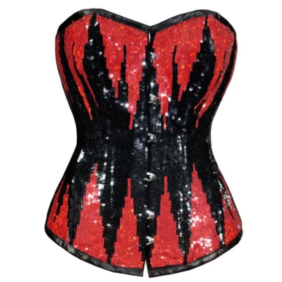 Black Sequin Corset Overbust waisttraine.com