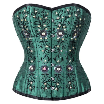 Green Silk Corset Sequin waisttraine.com