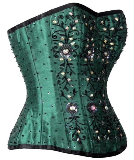 Green Silk Corset Sequin waisttraine.com