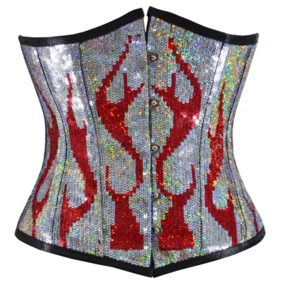 Burning Desire Red Silver Corset Sequin waisttraine.com