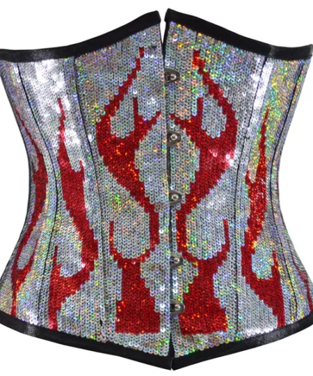 Burning Desire Red Silver Corset Sequin waisttraine.com