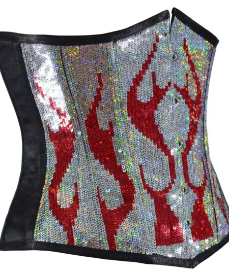 Burning Desire Red Silver Corset Sequin waisttraine.com