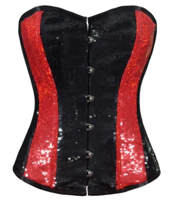 Black Red Sequin Corset waisttraine.com