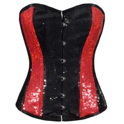 Black Red Sequin Corset waisttraine.com