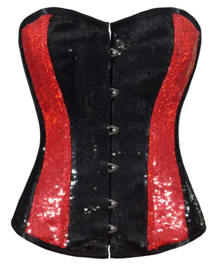 Black Red Sequin Corset waisttraine.com
