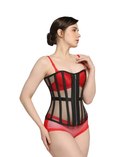 Black Mesh Overbust Corset waisttraine.com